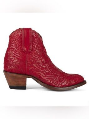 Azulado Mila Leather Ankle Boots Floral Embroidered Embossed Raider‎ Red 10